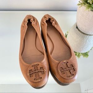 Tory Burch Leather Ballet Flats Reva Tonal Logo‼️